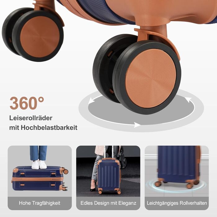 Набір валіз LALAHO 4 шт. з косметичками, з ABS-пластику, для подорожей, ручна поклажа, з захисними кутками (темно-синій, в смужку)