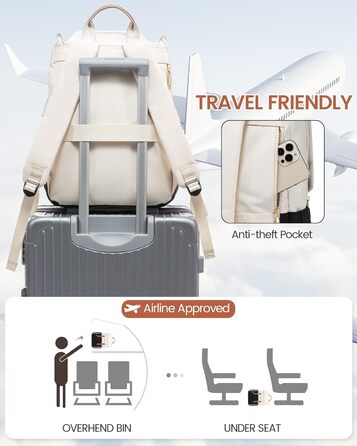 LOVEVOOK Рюкзак для жінок, рюкзак для ноутбука 15.6 дюймів, водонепроникний, для роботи, навчання, подорожей, стильний, бежевий & кавовий колір