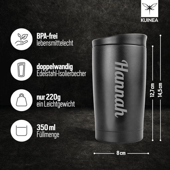 Термокружка з гравіюванням, 350 мл, чорна, з персоналізацією, 100% без витоку