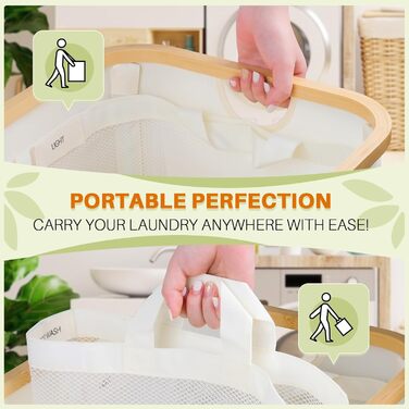 Кошик для білизни з кришкою, 160 л, сортер для брудної білизни з 3 відділеннями, великий сортер з висувними внутрішніми кишенями, етикетками (145 л, Бежевий)