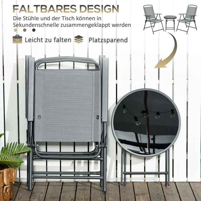 Набір бістро Outsunny Garden Furniture складаний з 1 столом і 2 стільцями, міцний зі сталі та сітки, 53,5 x 64 x 93 см, світло-сірий для балкона та тераси