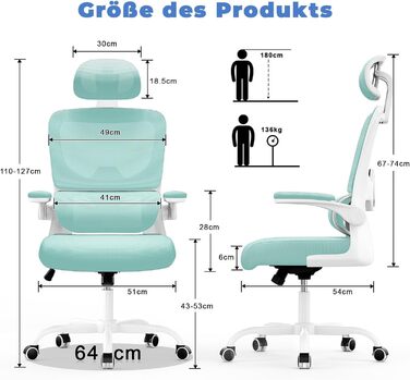 Офісний стіл Naspauluro: ергономічне крісло з регульованою підголовником, підлокітниками та підтримкою попереку. Дихаюча сітчаста спинка для дому та офісу.