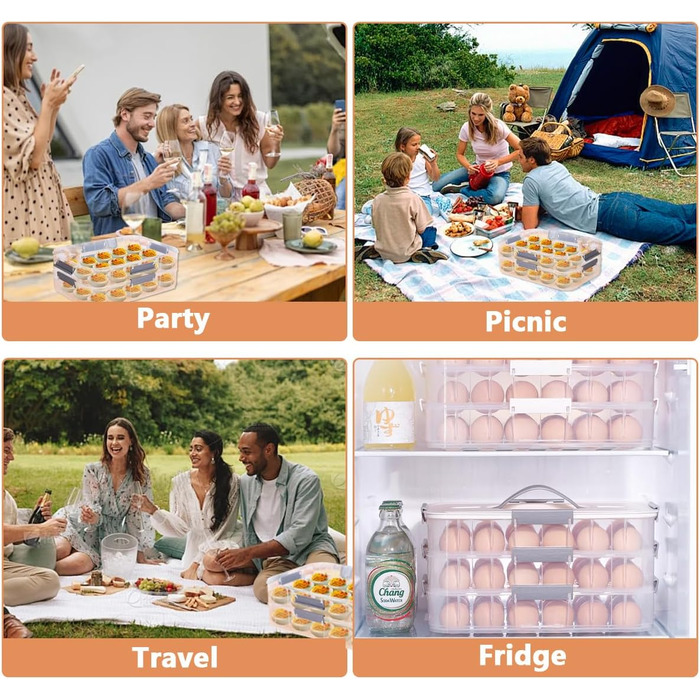 Контейнер для яєць з кришкою, 2-ярусний, 36 відділень, зелений, з ручкою та інжектором, для холодильника, складаний, портативний, прозорий, для вечірок, пікніків, подорожей