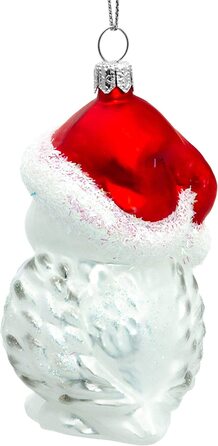 Підвіска у вигляді сови SIKORA BS710 у вигляді капелюха Санта-Клауса, скляна фігурка, підвіска для різдвяної ялинки-Преміум-лінія, варіант білий