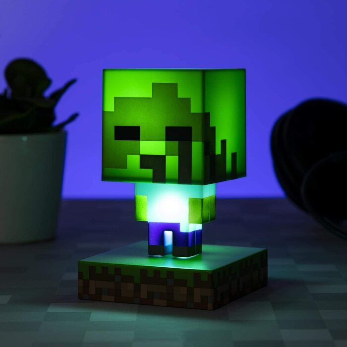 Офіційно ліцензований зелений піксельний нічник або настільна лампа / унікальна ідея подарунка для геймерів / живлення від 2 x AAA, PP6593MCF (зомбі), 3D Icon Light BDP /