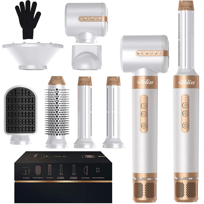 Мультистайлер для волосся 7 в 1 UKLISS Hairstyler Pro: фен, автоматична плойка, круглий брашинг та випрямляч для волосся, білий