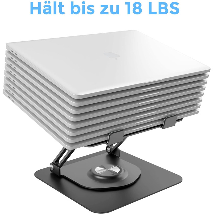 Підставка для ноутбука з регулюванням висоти та поворотним основанням 360°, алюмінієва, чорна