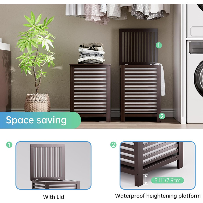 SMIBUY Кошик для білизни з бамбука з кришкою для зберігання одягу, іграшок та рушників (горіх, коричневий)