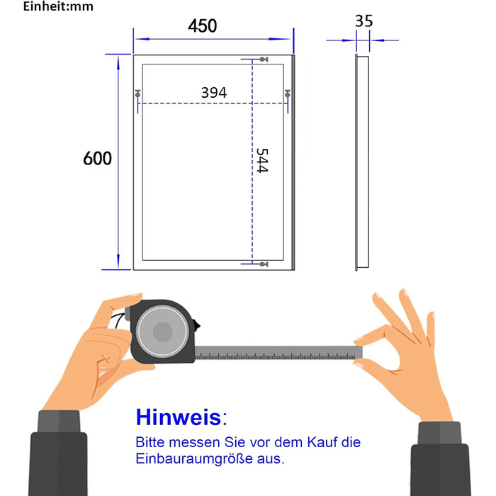 Дзеркало для ванної кімнати EMKE з підсвічуванням 60x80 см, 2 кольори світла, антизапар, IP44, енергозберігаюче LED, з вимикачем, 45L x 60B см