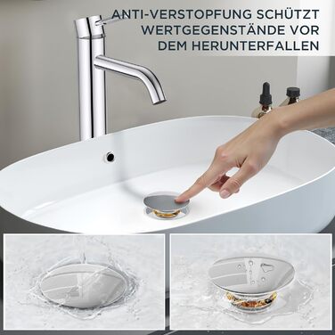 Змішувач для ванної кімнати FORIOUS з набором для зливу, чорний, висота виливу 190 мм, однорідний змішувач для умивальника