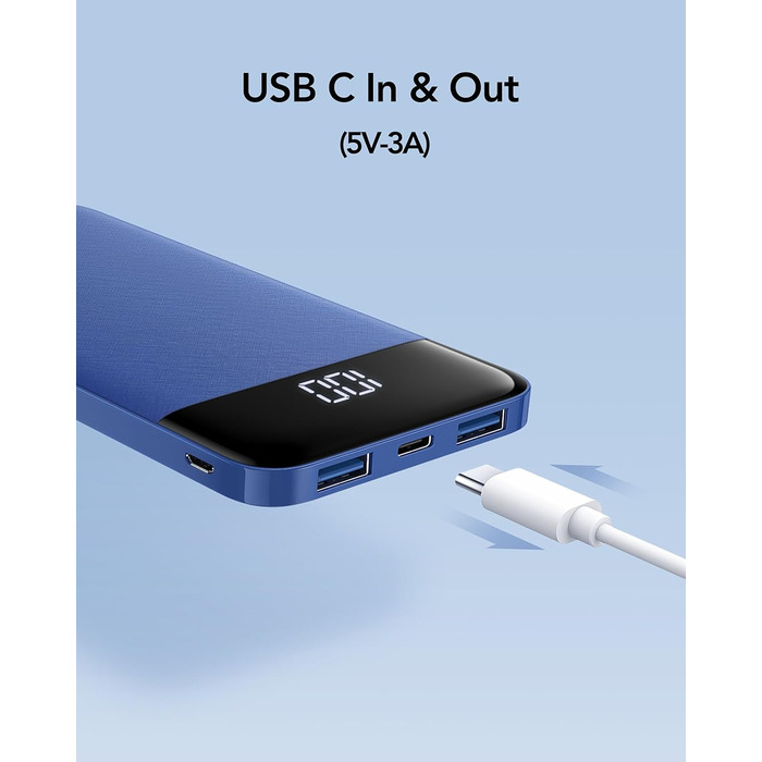 Дисплей, сумісний з iPhone, Samsung, Huawei (синій), 10400mAh USB C, LED-