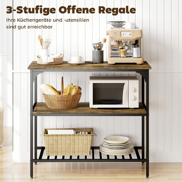 Стелаж для кухні Bäckerregal, 3-ярусний з металевим каркасом, у стилі рустикального коричнево-чорного кольору