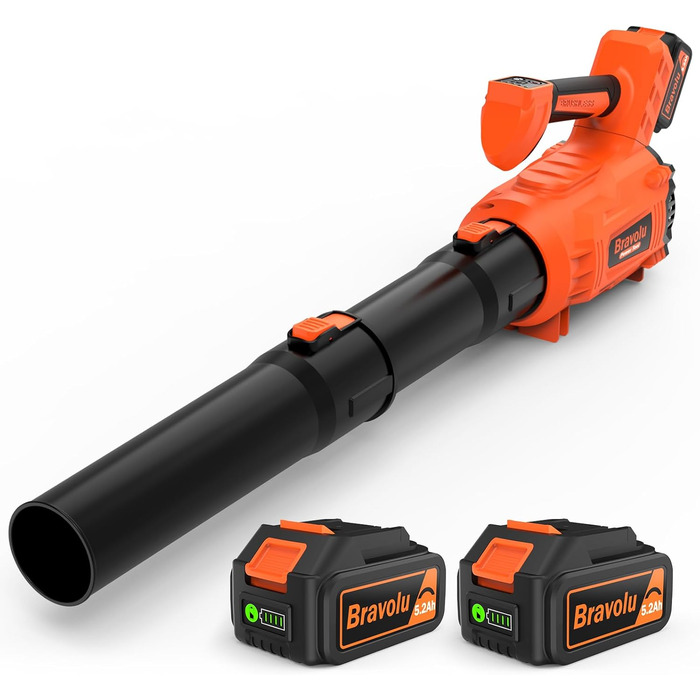 Акумуляторний повітродув Bravolu 21V: потужність 210 км/год, 4.0 Ah, 6 швидкостей (5200mAh x 2), з зарядним пристроєм