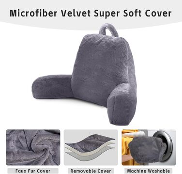 М'яке крісло-мішок для читання з підлокітниками, штучний хутро, велике, сірий колір