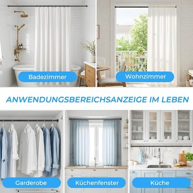 Набір з 2 штук штанги для карниза без свердління, 76-165 см. Підходить для душу, вікна, кухні, шафи. Чорний колір.