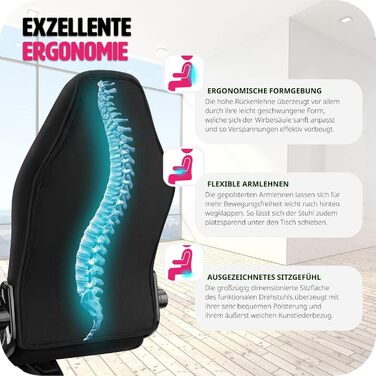 Офісний крісло tectake з регульованими підлокітниками та функцією гойдання, обертовий крісло з регулюванням висоти та роликами, крісло для керівника з тканинним покриттям, ергономічне офісне крісло, комп'ютерне крісло - чорне