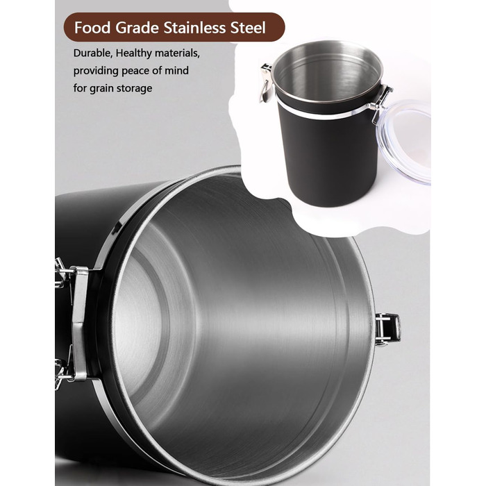 Герметична контейнер для кави та продуктів, набір 2 шт, 1.8L, нержавіюча сталь, чорний