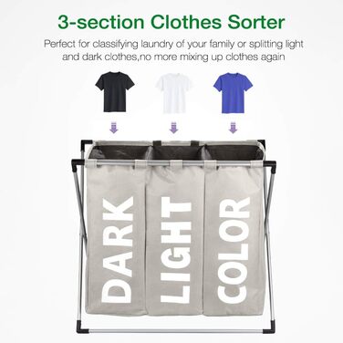 Сортувальник для білизни Oxford Trio з 3 відділеннями, 102L, тканинний, складаний, для дому