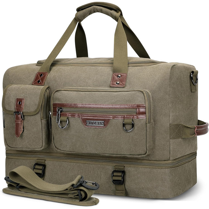 Дорожня сумка WITZMAN Canvas Weekender 30 л ручна поклажа з відділенням для взуття (A8010, армійський зелений)