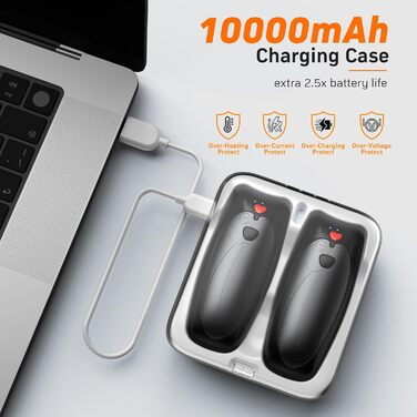 Електричні грілки для рук Zgrmbo 2 шт. з зарядним кейсом 10000 mAh (до 90 годин роботи), багаторазові, чорні