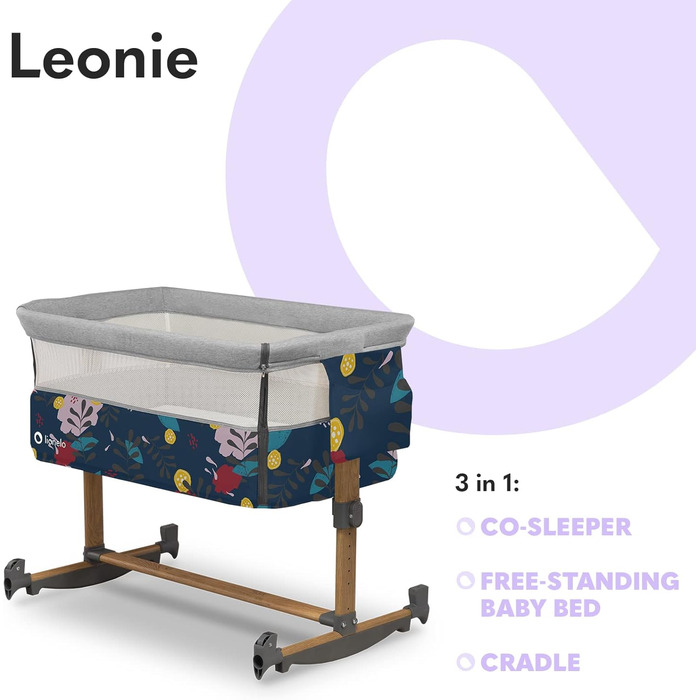 Дитяче ліжко Lionelo Leonie Plus 3 в 1 (колиска, ліжко-приліжко, гойдалка) блакитне, до 9 кг, з кошиком