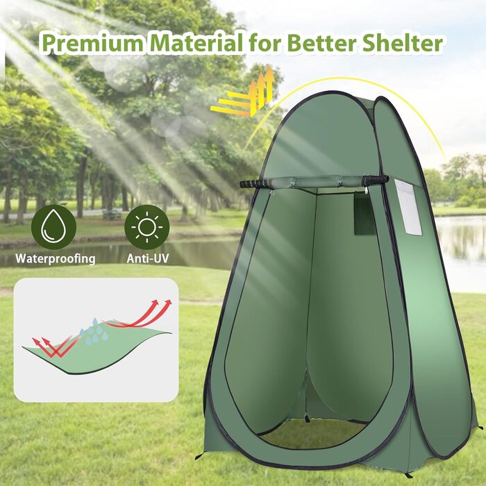 Намет для душу HOMASIS Pop up, 120x120x190 см, зелений - портативний, з кишенькою, для кемпінгу та відпочинку на природі