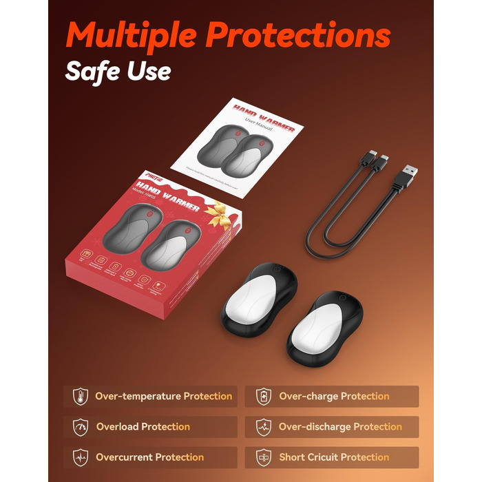 Електричні грілки для рук PHEJIE, 2 шт. з підзарядкою, 3 режими нагріву, портативні, для активного відпочинку, кемпінгу, гольфу, подарунок для жінок та чоловіків (чорний, срібний)