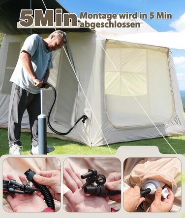 Надувний кемпінговий намет для 2-8 осіб 4 сезони Oxford, з повітряним насосом, швидке встановлення 270x270x200 см, з козирком