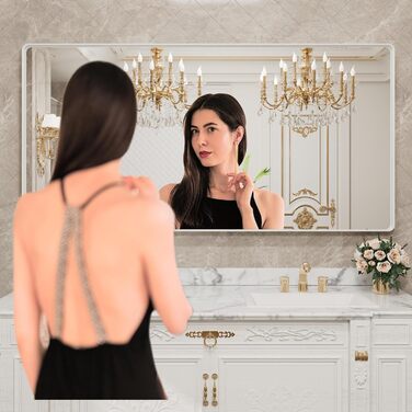 LOAAO Дзеркало для ванної кімнати 61 x 91.4 см з округлим прямокутним кольоровим каркасом, дзеркало для макіяжу, монтаж на стіну, загартоване скло, нержавіюча сталь, горизонтальне/вертикальне встановлення