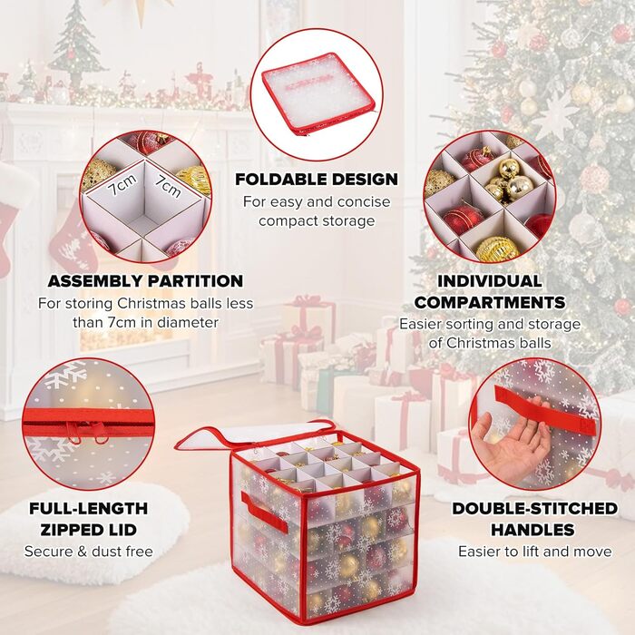 Коробки для зберігання новорічних прикрас (2 шт.), прозорі, з перегородками, 30x30x30 см