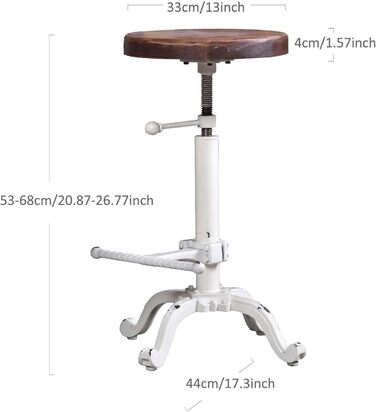 Табурет-стілець у стилі ретро/вінтаж від Topower: дерев'яний, поворотний, регульована висота, для кухні (античний білий)