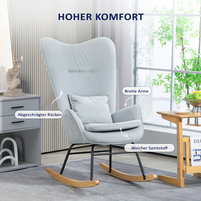 Крісло-гойдалка HOMCOM, крісло з підлокітниками, крісло для відпочинку з оксамитовою обробкою, крісло-гойдалка, витримує до 120 кг, для спальні, вітальні, сірого кольору | Aosom