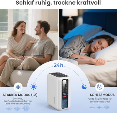 Електричний осушувач повітря з 2L баком та контролем вологості - тихий, для ванної кімнати, шафи. Білий та чорний кольори