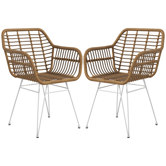 HOMCOM Набір з 2-х стільців у бохо-стилі, кухонні стільці, з ротангу PE, 56 x 60 x 79 см, натуральний + білий