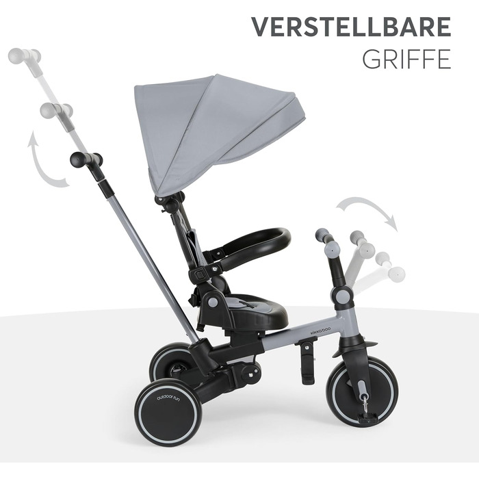KikkaBoo Триколісний велосипед 8-в-1 з ручкою для батьків Aluma (Сірий) від 1 року. Дитячий велосипед з поворотним сидінням, ремені безпеки, алюмінієва рама