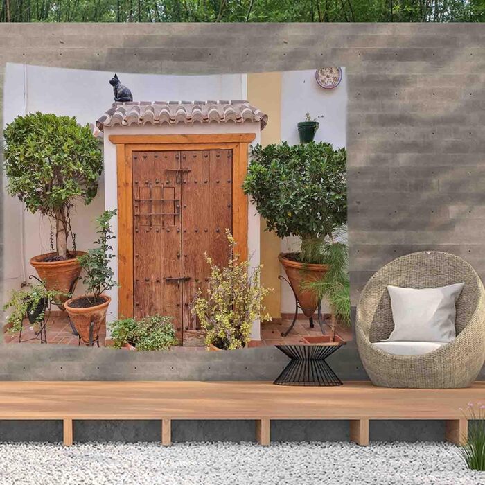 Дверні рослини Кіт - Плакат з гобелену - 200x150 см - Садовий плакат - Гобелен великий - Декоративний аксесуар для саду та вітальні