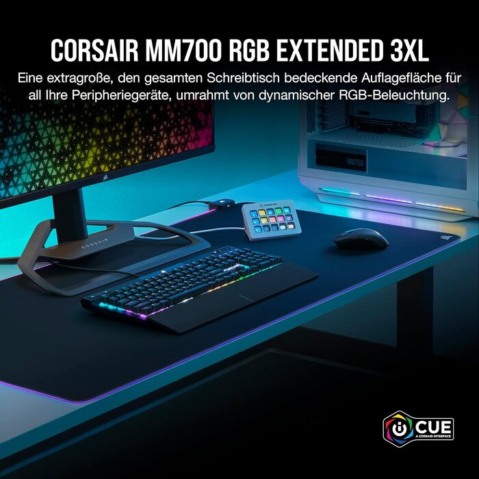 Килимок для миші Corsair MM700 RGB Extended - великий, 930x400 мм, з підсвічуванням RGB, хаб USB, чорний