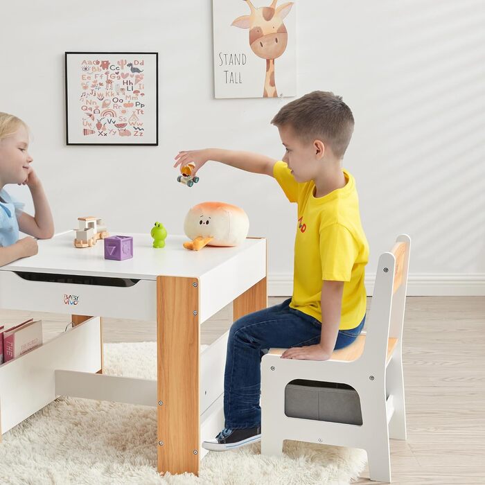 Дитячий стіл і стільці Baby Vivo Mia Mia з ящиками для зберігання - комплект меблів для дитячої кімнати з дерева (дуб)