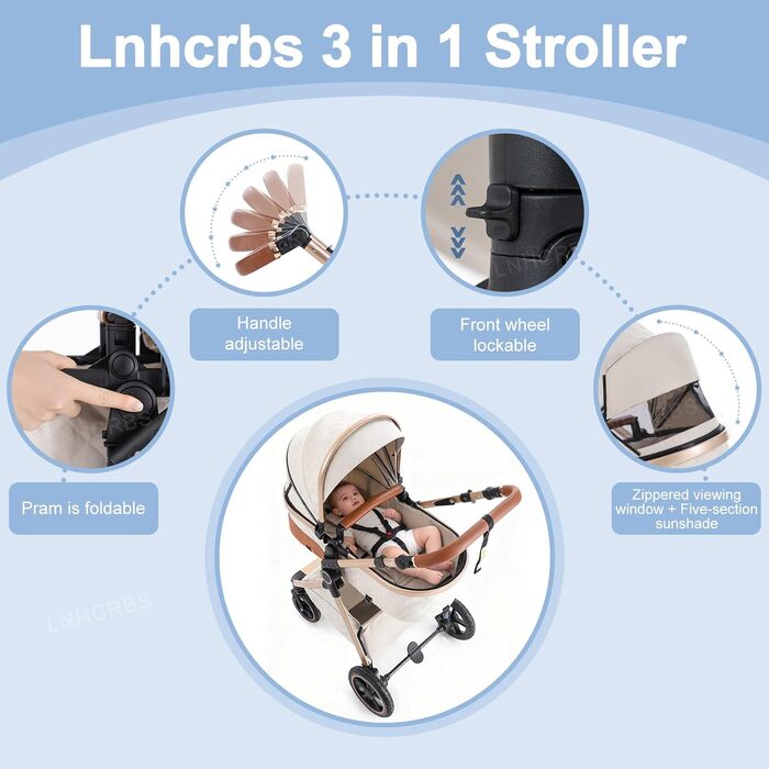 Дитяча коляска 3 в 1, туристична, швидко складається, з фіксацією передніх коліс, сіра (10-V8, візерунок)