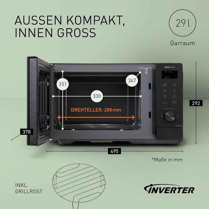 Мікрохвильова піч Panasonic NN-GD35HBGTG з грилем та функцією пару (23 л, 1000 Вт, чорна) - Комбінована мікрохвильова піч з піца-панеллю