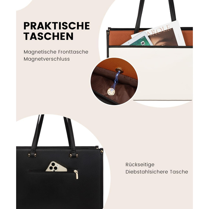 Сумка для ноутбука LOVEVOOK 15.6 дюймів, водонепроникна, для жінок, сумка-шоппер, шкіряна, для роботи, навчання, чорна, бежева, коричнева