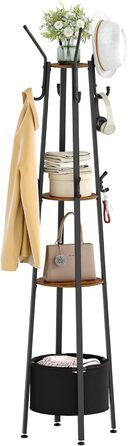 Вішалка для одягу Hzuaneri з великим кошиком для зберігання, 3 полиці, 16 гачків, 182,5 см, коричнево-чорна CR27301B
