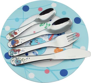 Набір дитячого посуду Exzact з нержавіючої сталі (6 шт.) - миска, тарілка, ніж, виделка, ложка для чаю, столова ложка - подарункова коробка