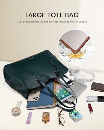 LOVEVOOK Сумка для жінок велика, шопер для ноутбука, сумка для роботи, офісна сумка, з PU шкіри, на плечі, для навчання, тоут-сумка для роботи, бізнесу, університету (15,6 дюймів, темно-зелений)