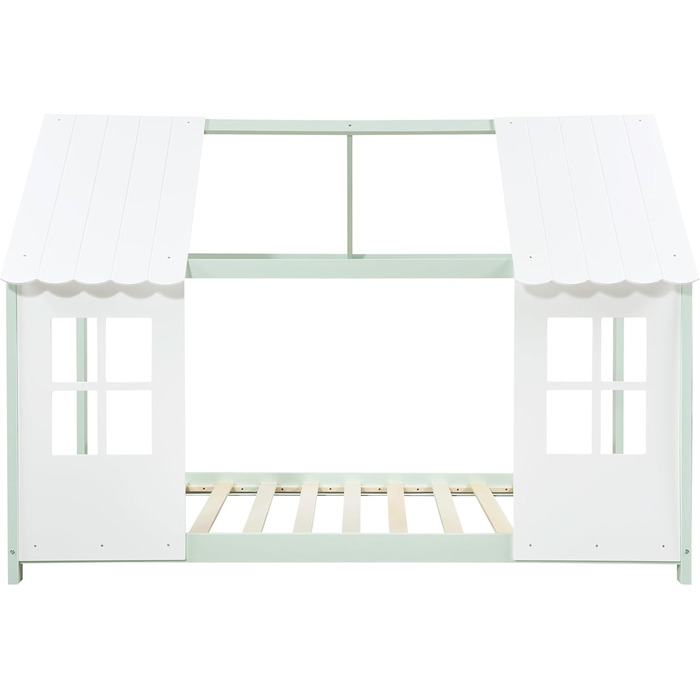 Дитяче ліжко Tostedt: будиночок-ліжко для підлітків, ліжко-ігровий будиночок, напіввідкритий дизайн, ліжко Монтессорі з масиву сосни, 120x200 см, рожевий/білий