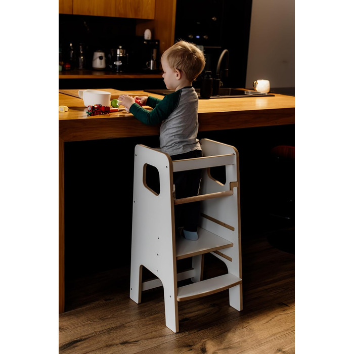 Дитячий навчальний стільчик Монтессорі з перекладиною – білий кухонний помічник, підставка для малюків, безпечний та надійний, з фіксатором, регульована висота, улюблець батьків, сучасний та стійкий, модель 4 - Білий (модель 3 - Білий)