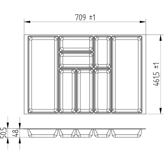 Лоток для столових приборів SO-BOX 2 70,9x46,2 см, сріблясто-сірий, для шухляд до липня 2012 (80 см)