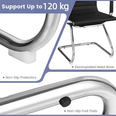 Крісла-гойдалки GIANTEX 2 шт., ергономічні конференц-крісла для гостей з підлокітниками, міцний металевий каркас до 120 кг, сучасні крісла з штучної шкіри, чорні