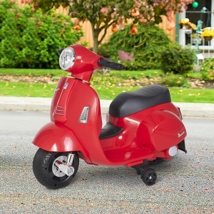 HOMCOM VESPA Електричний мотоцикл Дитячий мотоцикл Електромобіль 18-36 місяців 3 км/год Світлодіодне світло Звук PP Пластик Метал Червоний 66.5 x 38 x 52 см