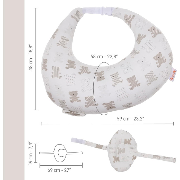 Ергономічна подушка для годування RUGUIES, 100 бавовна, яку можна прати, з кишенею та ремінцем, антирефлюксна подушка для немовлят